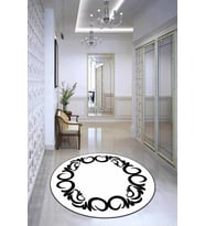 Beyaz Çerçeveli Kaymaz Taban Yıkanabilir Yuvarlak Halı AR596 - 100 x 100 cm