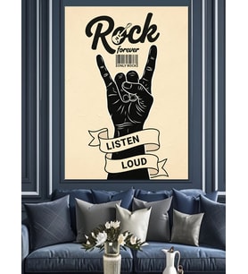 Rock Yumruğu Müzik İkonu Dekoratif Kanvas - Mdf Ahşap Tablo