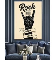 Rock Yumruğu Müzik İkonu Dekoratif Kanvas - Mdf Ahşap Tablo