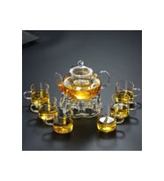 8parça Cam Isıtma Standlı 1000ML Borosilikat Cam Demlik Ve 6lı Fincan Takımı