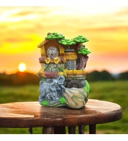 Fil Figürlü Işıklı Mini Şelale Masaüstü Süsü – Su Değirmenli, Polyester & Reçine, 27x19x15 cm