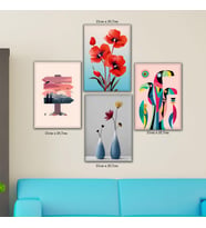 çiçek saksı tabela pembe renkli resimli 4lü hd baskılı kanvas tablo resim
