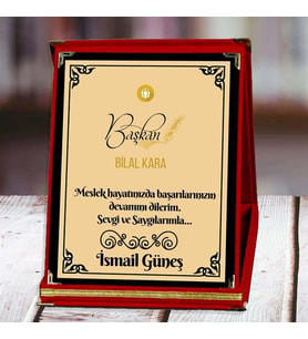 Başkan Baskılı Plaket (3. Tasarım)  Kişiye Özel (Kırmızı)
