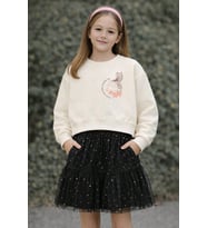 Kız Çocuk Nakış Detaylı Uzun Kollu Sweatshirt – Vanilya Renk (5–10 Yaş) (Beyaz)