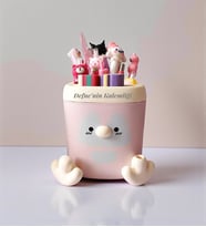 Kişiye Özel Pembe Renk Sevimli Penguen Kalemlik Kalem Kutusu ve Kalemtıraş 11x9.5x9.5 cm