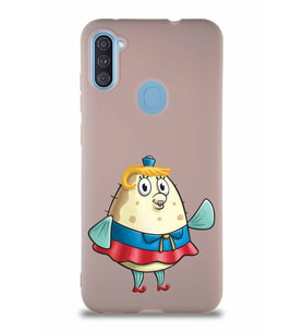 Samsung Galaxy A11 Soft Premier Kapak Bayan Puff Tasarımlı Silikon Kılıf - Pudra (Şeffaf)