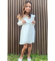 Breeze Kız Çocuk Uzun Kollu Elbise Omzu Fırfır Detaylı Fiyonklu 3-8 Yaş, Ekru