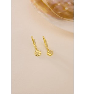 925 Ayar Gümüş Gold Kaplama Sallantılı U Model Çiçek Küpe