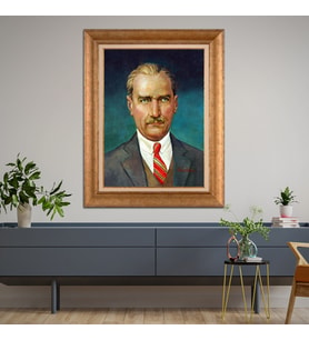 Altın Varaklı Çerçeveli Paspartulu Atatürk Tablo z4594 (Gold)