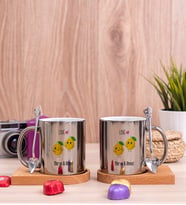Kişiye Özel Sevimli Limonlar İkili Ahşap Altlıklı Silver Kupa