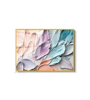 Çerçeveli Yatay Cam Tablo Salon Duvar Tablosu Yatay Cam Boya Pastel Soyut Ofis Tablosu (Altın)
