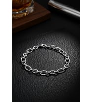Lorivelle Premium Dokulu Oval Zincir Erkek Bileklik - Gümüş Renk, Klasik Tasarım (19 cm)