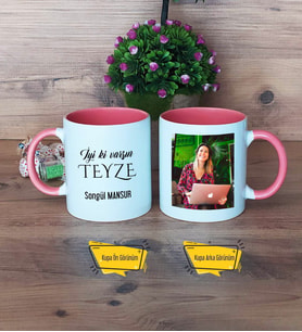 Teyzeye Doğum Günü Hediyesi Kupa Bardak Pembe Fotoğraflı
