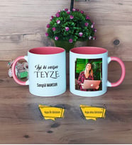 Teyzeye Doğum Günü Hediyesi Kupa Bardak Pembe Fotoğraflı