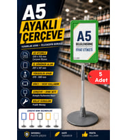 5 Adet - A5 Ayaklı Menü ve Fiyat Bilgi Standı Yuvarlak Tabanlı Teleskopik Çerçeve Etiketlik Yeşil