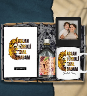 Babalar Günü Kişiye Özel Aslan Yürekli Kral Babam Tasarımlı Defter&Fotoğraflı Çerçeve&Kolonya&Kupa Hediye Seti