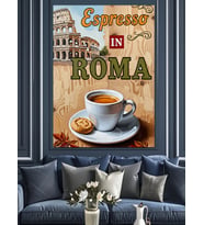 Roma Espresso Kahve Posteri Dekoratif Kanvas - Mdf Ahşap Tablo