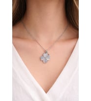 Beyaz Taşlı Kalp Yonca Kolye Unisex Metal Zincir 60 cm