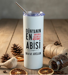 Kişiye Özel Abiye Hediye Pipetli Çelik Termos Doğum Günü Hediyesi (Beyaz)