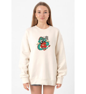 Dragon Samurai Anime Ekru Kadın 2ip Sweatshirt