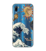 Huawei P20 Lite Uyumlu Güneş ve Dalga Desenli Şeffaf Telefon Kılıfı