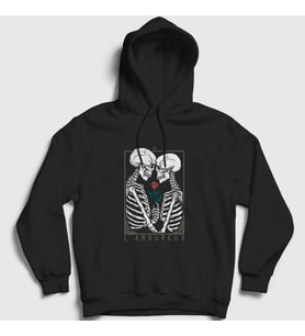 Presmono Unisex Siyah L Amoureux V2 The Lovers Kapüşonlu Sweatshirt 350700tt