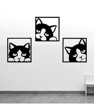 3 Parçalı Mdf Kedi Tablo (Siyah)
