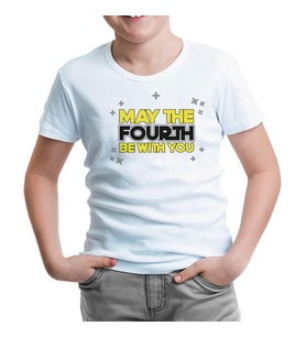 May the Fourth Be With You with Stars Beyaz Çocuk Tshirt