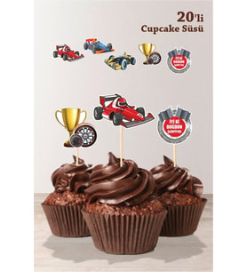 Yarış Araba Konseptli Kürdanlı Cupcake Süsü **Kalın Kağıt