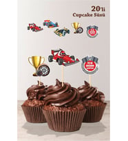 Yarış Araba Konseptli Kürdanlı Cupcake Süsü **Kalın Kağıt