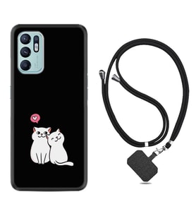 Oppo Reno 6 Kılıf Silikon Boyun Askılı İpli Desenli Silikon Love Cats 1690