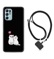 Oppo Reno 6 Kılıf Silikon Boyun Askılı İpli Desenli Silikon Love Cats 1690