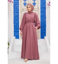 6583-Krep Elbise Gül Kurusu