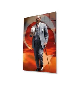 Atatürk Cam Tablo 4mm Dayanıklı Temperli Cam, Atatürk Glass Wall Art (Çok Renkli)