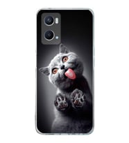 PrintiFy Oppo A96  ile Uyumlu 1mm Slim Fit Kedi 2 050c Baskılı Şeffaf  Kılıf