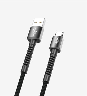 K552 Safe 3A Örgülü Metal Başlı USB'den Type-C'ye Şarj Kablosu Siyah