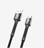 K552 Safe 3A Örgülü Metal Başlı USB'den Type-C'ye Şarj Kablosu Siyah