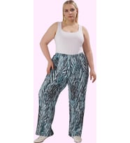 Kadın Animal Desenli Büyük Beden Yüksek Bel Geniş Paça Örme Pantolon Günlük Modern Tasarım