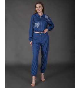 Modatalika Kadın Yeni Sezon Denim Ceket Taş Detaylı Pantolon Spor İkili Takım
