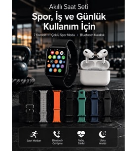 Akıllı Saat, Bluetooth Kulaklık ve 7 Farklı Kordon Tek Kutuda Günlük Kullanım ve Spor İçin