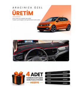 VOLKSWAGEN POLO (2022-2025) Uyumlu Torpido Koruma Örtüsü Oto Kılıfı - Siyah Kırmızı