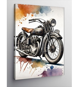 Kanvas Tablo Vintage Motosiklet ve Renk Darbeleri
