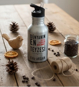 Kişiye Özel Teyzeye Hediye Pipetli Matara Gri Anneler Günü Hediyesi (Beyaz)