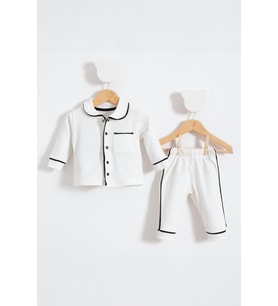 Unisex Bebek Alt Üst Pijama Takım Beyaz