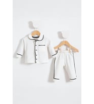 Unisex Bebek Alt Üst Pijama Takım Beyaz