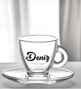BK Gift Kişiye Özel İsimli DTF Cam Kahve Fincanı-4, Sevgiliye Hediye, Arkadaşa Hediye, Doğum  Günü Hediyesi