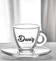 BK Gift Kişiye Özel İsimli DTF Cam Kahve Fincanı-4, Sevgiliye Hediye, Arkadaşa Hediye, Doğum  Günü Hediyesi