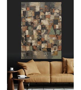 Soyut Kahverengi Kare Motif Dekoratif Kanvas - Mdf Ahşap Tablo