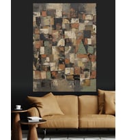 Soyut Kahverengi Kare Motif Dekoratif Kanvas - Mdf Ahşap Tablo