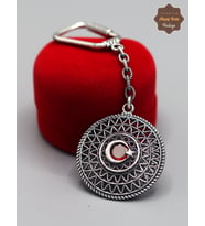 Yakut Taşlı Ayyıldız 2 Sıra Model 925 Ayar Gümüş Oksitli Telkari Anahtarlık 201025153